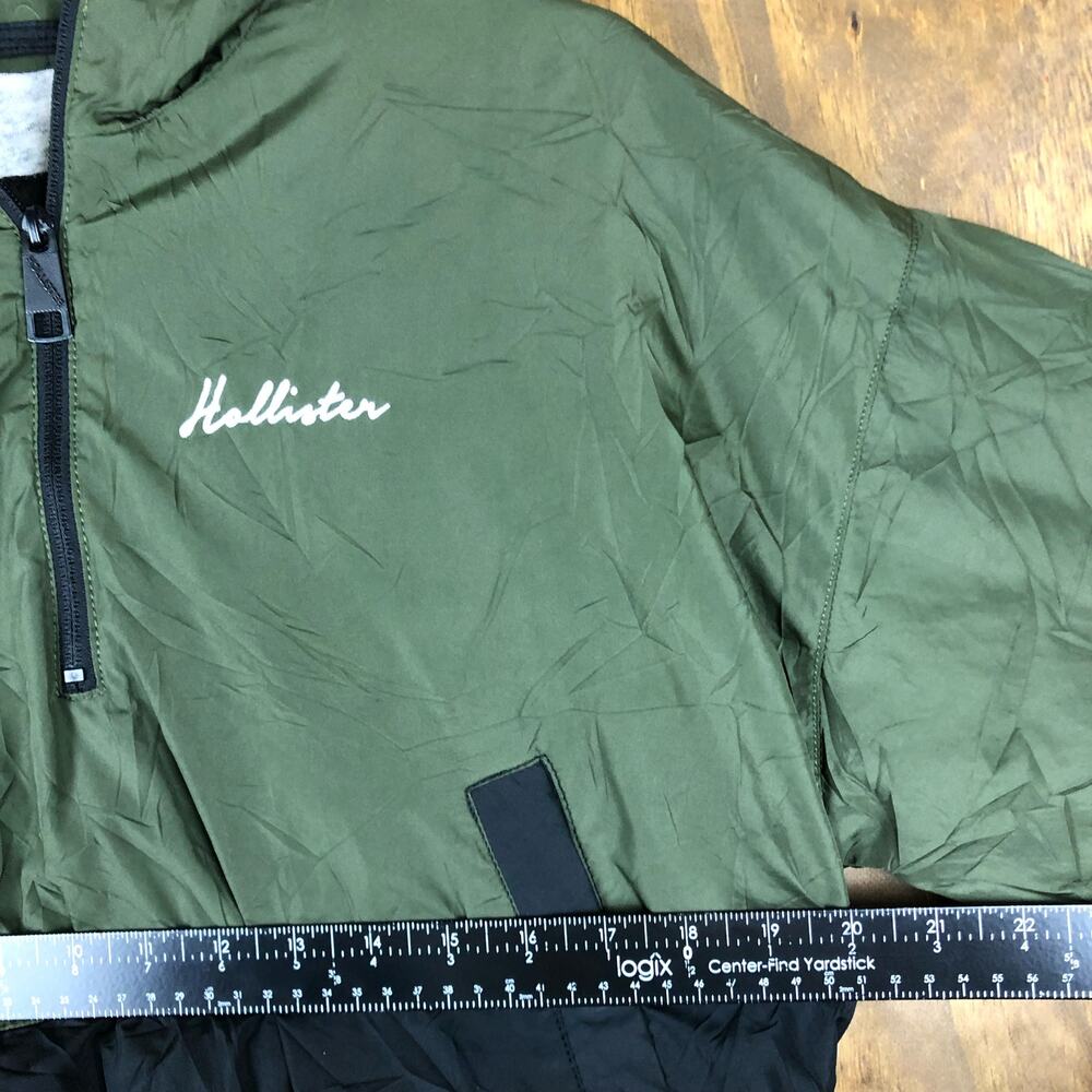Hollister Womens Jacket Green Black Cropped Collared Bomber Windbreaker Small - Picture 7 of 12